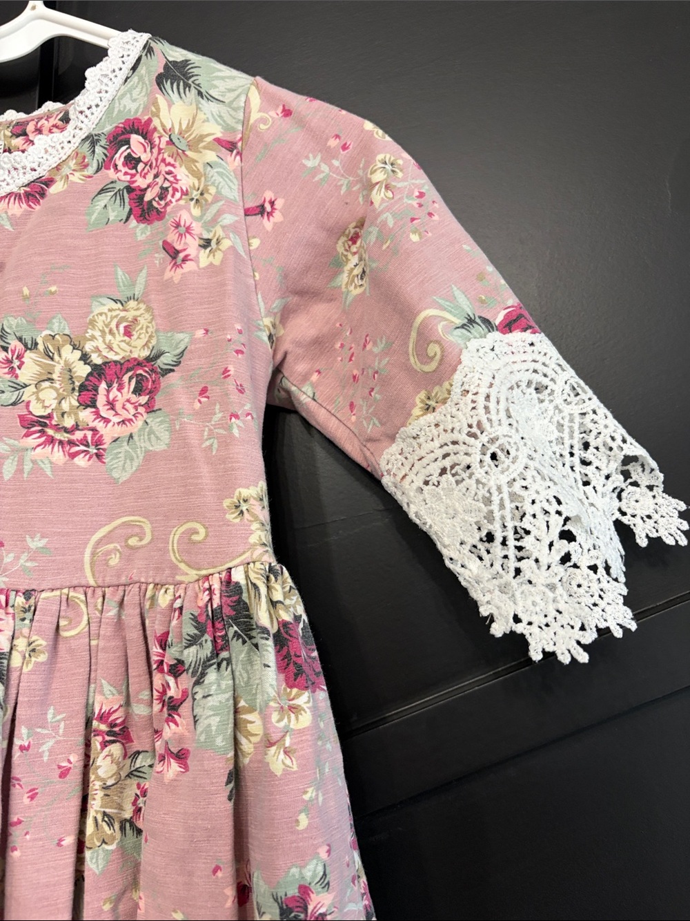 Trish Scully - Vintage-Inspired Pink Floral Lace-Trim Girls Dress - Picture 5 of 6